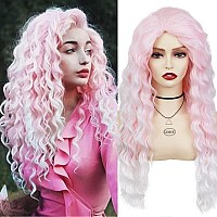 Gnimegil Long Pink Wigs For Women Ombre Pink Cosplay Wig Light Color Ombre Wig Synthetic Wig For Girls 26 Inches Halloween Costu