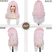 Gnimegil Long Pink Wigs For Women Ombre Pink Cosplay Wig Light Color Ombre Wig Synthetic Wig For Girls 26 Inches Halloween Costu