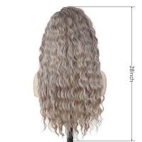 Gnimegil 26 Inch Long Wavy Wig For White Women Grey Ombre Wig Synthetic Heat Resistant Wig Fluffy Curling Hair Style For Daily P