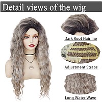 Gnimegil 26 Inch Long Wavy Wig For White Women Grey Ombre Wig Synthetic Heat Resistant Wig Fluffy Curling Hair Style For Daily P