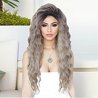 Gnimegil 26 Inch Long Wavy Wig For White Women Grey Ombre Wig Synthetic Heat Resistant Wig Fluffy Curling Hair Style For Daily P