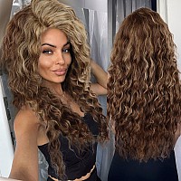 Gnimegil Long Wavy Wig For White Women Brown Mix Blonde Ombre Curly Wig With Loose Wave Fluffy Natural Looking Hair For Daily Pa