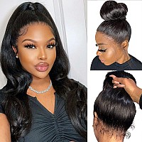 Aaliweya 360 Lace Front Wigs 360 Body Wave HD Full Lace Frontal Wigs for Women Human Hair Pre Plucked with Baby Hair 180% Glueless Can Make Bun And High Ponytail Natural Black 22Inch