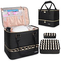 Covkev Nail Polish Organizer Hold 50 Bottles 15Ml05 Floz Nail Lamp Double Layer Nail Bag Organizer Case With Handle Larg