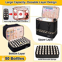 Covkev Nail Polish Organizer Hold 50 Bottles 15Ml05 Floz Nail Lamp Double Layer Nail Bag Organizer Case With Handle Larg