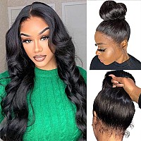 Aaliweya 360 Lace Frontal Wig Body Wave HD Full Lace Front Wigs Human Hair for Black Women Virgin Human Hair 180 Density Glueless Wigs Can Make Bun And High Ponytailatural Black Color 28Inch