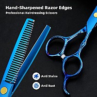 Professional Hairdressing Scissors Stainless Steel Barber Shears Hair Cutting Scissors Thinning Scissors Salon Tools for Mother Father Friends' Gifts(BLUE-02)