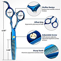 Professional Hairdressing Scissors Stainless Steel Barber Shears Hair Cutting Scissors Thinning Scissors Salon Tools for Mother Father Friends' Gifts(BLUE-02)