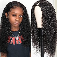 Ainmeys Curly V Part Wigs Brazilian Kinky Curly Human Hair Wigs For Black Women V Shape Wigs No Leave Out Lace Front Wigs Upgrad