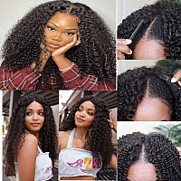 Ainmeys Curly V Part Wigs Brazilian Kinky Curly Human Hair Wigs For Black Women V Shape Wigs No Leave Out Lace Front Wigs Upgrad