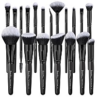 Bueart Design 19Pcs Ultra Soft Black Labeled Dense Hair Makeup Brushes Set Contains Large Powder Flat Foundation Ultimate Blendi