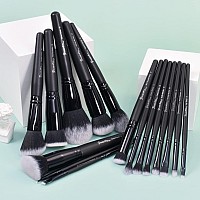 Bueart Design 19Pcs Ultra Soft Black Labeled Dense Hair Makeup Brushes Set Contains Large Powder Flat Foundation Ultimate Blendi