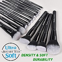 Bueart Design 19Pcs Ultra Soft Black Labeled Dense Hair Makeup Brushes Set Contains Large Powder Flat Foundation Ultimate Blendi