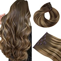 Hotbanana Clip In Hair Extensions Balayage Chocolate Brown To Caramel Blonde 5Pcs Clip In Hair Extensions Real Human Hair Remy