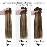 Hotbanana Clip In Hair Extensions Balayage Chocolate Brown To Caramel Blonde 5Pcs Clip In Hair Extensions Real Human Hair Remy