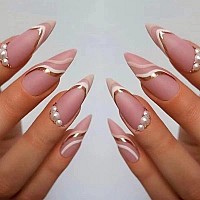 Magrace Press On Nails Medium Almond Fake Nails French Tips False Nails With Designs 24 Pcs Stick On Nails For Women