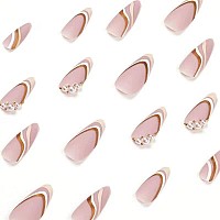 Magrace Press On Nails Medium Almond Fake Nails French Tips False Nails With Designs 24 Pcs Stick On Nails For Women