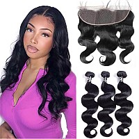 Cheeon Body Wave Bundles With Lace Frontal 14 16 1812 Frontal Human Hair 3 Bundles With 13X4 Lace Closure Frontal 100 Unproc