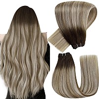 Hetto Weft Hair Extensions Human Hair 100G 18 Inch 3 Dark Brown To 8 Medium Brown 22 Light Blonde Sew In Hair Extensions Real