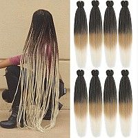 Pre Stretched Braiding Hair Ombre 36 Inch 8 Packs Synthetic Crochet Braids Hot Water Setting Professional Soft Yaki Texture Synthetic Hair Extensions(36 Inch 1B/27/613)