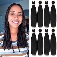 Pre Stretched Braiding Hair Ombre 16 Inch 8 Packs Synthetic Crochet Braids Hot Water Setting Professional Soft Yaki Texture Synthetic Hair Extensions(16 Inch 1B)