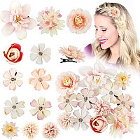 Ahoney 12 Pieces Bohemian Flowers Hair Clips For Women Girls Hawaiian Artificial Flower Clips Chiffon Flower Hair Pin Hair Acce