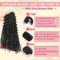 Smavida Tape in Hair Extensions Human Hair Deep Wave #1B Natural Black 9A Brazilian Remy Human Hair Extensions Seamless Skin Weft Adhesive Tape Hair for Black Women Wavy Tape in Hair for Short Hair