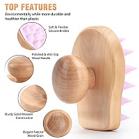 Scalp Massager Shampoo Brush Wooden Wet And Dry Hair Scalp Care Brush Shower Brush Scalp Scrubber Exfoliator With Soft Silicon