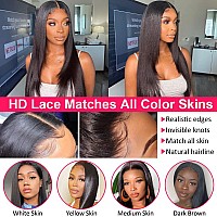 Queen Story 36 Inch Straight Lace Front Wigs Human Hair 180% Density 13x4 Brazilian Human Hair Wig with Baby Hair Pre Plucked Natural Hairline Wigs for Black Women (36inch, Natural Color)