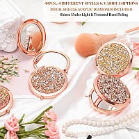 48 Pcs Small Compact Mirror Folding Pocket Makeup Mirror Round Hand Held Mirror Cosmetic Magnifying Compact Mirror Rhinestone Mirror with 1X/2X Magnification for Women Girls Travel(Classic Colors)