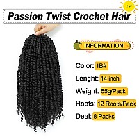 Passion Twist Hair 14 Inch 8 Packs Pre Twisted Passion Twist Crochet Hair For Black Women Pre Looped Passion Twist Curly Croch