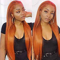 Hermosa 13x4 Ginger Orange Straight Lace Front Wigs Human Hair Pre Plucked 180 Density Glueless HD Transparent Lace Frontal Human Hair Wigs for Women 18 inch