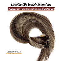 Licoville Clip In Hair Extensions Human Hair Medium Brown With Bleach Blonde 12 Inch Short Real Human Hair Extensions Clip Ins D