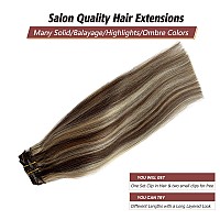 Licoville Clip In Hair Extensions Human Hair Medium Brown With Bleach Blonde 12 Inch Short Real Human Hair Extensions Clip Ins D