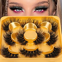 False Eyelashes Fluffy Mink Lashes Natural Look 18Mm Faux Mink Lashes Wispy 5D Volume Long Strip Fake Eyelashes Pack 5 Pairs Mul