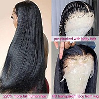 32 Inch 220 Density Lace Front Wigs Human Hair, Straight 13x4 HD Lace Front Wigs Human Hair,Glueless Frontal Wigs Human Hair Pre Plucked Bleached Knots