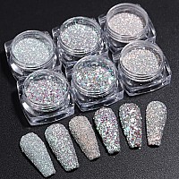 Reflective Nail Glitter Powder 6 Boxes Sparkling Diamond Glitter For Nails Iridescent Sequins Holographic Glitter Super Bright P