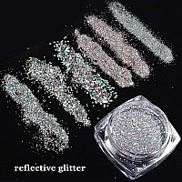 Reflective Nail Glitter Powder 6 Boxes Sparkling Diamond Glitter For Nails Iridescent Sequins Holographic Glitter Super Bright P