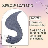 RUNATURE Haze Blue Micro Beads Real Human Hair Extensions Micro Loop Hair Extensions Straight Micro Ring Human Hair Extensions Haze Blue 22 Inch 25g 25 Strands