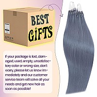 RUNATURE Haze Blue Micro Beads Real Human Hair Extensions Micro Loop Hair Extensions Straight Micro Ring Human Hair Extensions Haze Blue 22 Inch 25g 25 Strands