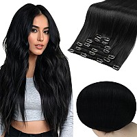 Full Shine Black Hair Extensions Real Human Hair Clip Ins Jet Black Clip In Hair Extensions Real Human Hair Double Weft Clip Hai