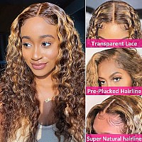 Highlight Ombre Hd Transparent 13X4 Lace Front Wigs Human Hair 180 Density Honey Blonde 427 Deep Wave Lace Front Wigs Human Ha