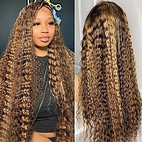 Highlight Ombre Hd Transparent 13X4 Lace Front Wigs Human Hair 180 Density Honey Blonde 427 Deep Wave Lace Front Wigs Human Ha