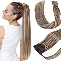 Hetto Blonde Ponytail Hair Extensions Human Hair Ponytail Extensions 10613 Golden Brown Highlight Bleach Blonde Pony Tails Ext