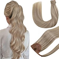 Hetto Ponytail Extensions Human Hair 17 Dark Blonde Highlighted 23 Light Blonde Clip In Ponytail Human Hair Extensions Real Ha