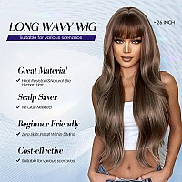 Allbell Brown Wigs For Black Women Long Wavy Ombre Blond Wigs With Bangs Synthetic Wig Hair Repalcement Wigs