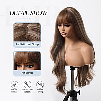 Allbell Brown Wigs For Black Women Long Wavy Ombre Blond Wigs With Bangs Synthetic Wig Hair Repalcement Wigs