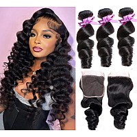 Brazilian Loose Wave 3 Bundles 100 Unprocessed Virgin Loose Wave Bundles Human Hair Bundles With Closure Loose Curly Weave Bund