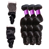 Brazilian Loose Wave 3 Bundles 100 Unprocessed Virgin Loose Wave Bundles Human Hair Bundles With Closure Loose Curly Weave Bund