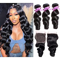 Loose Wave Bundles With Closure 100 Unprocessed Brazilian Virgin Human Hair 3 Bundles With Lace Closure Free Part 10A Loose Wav